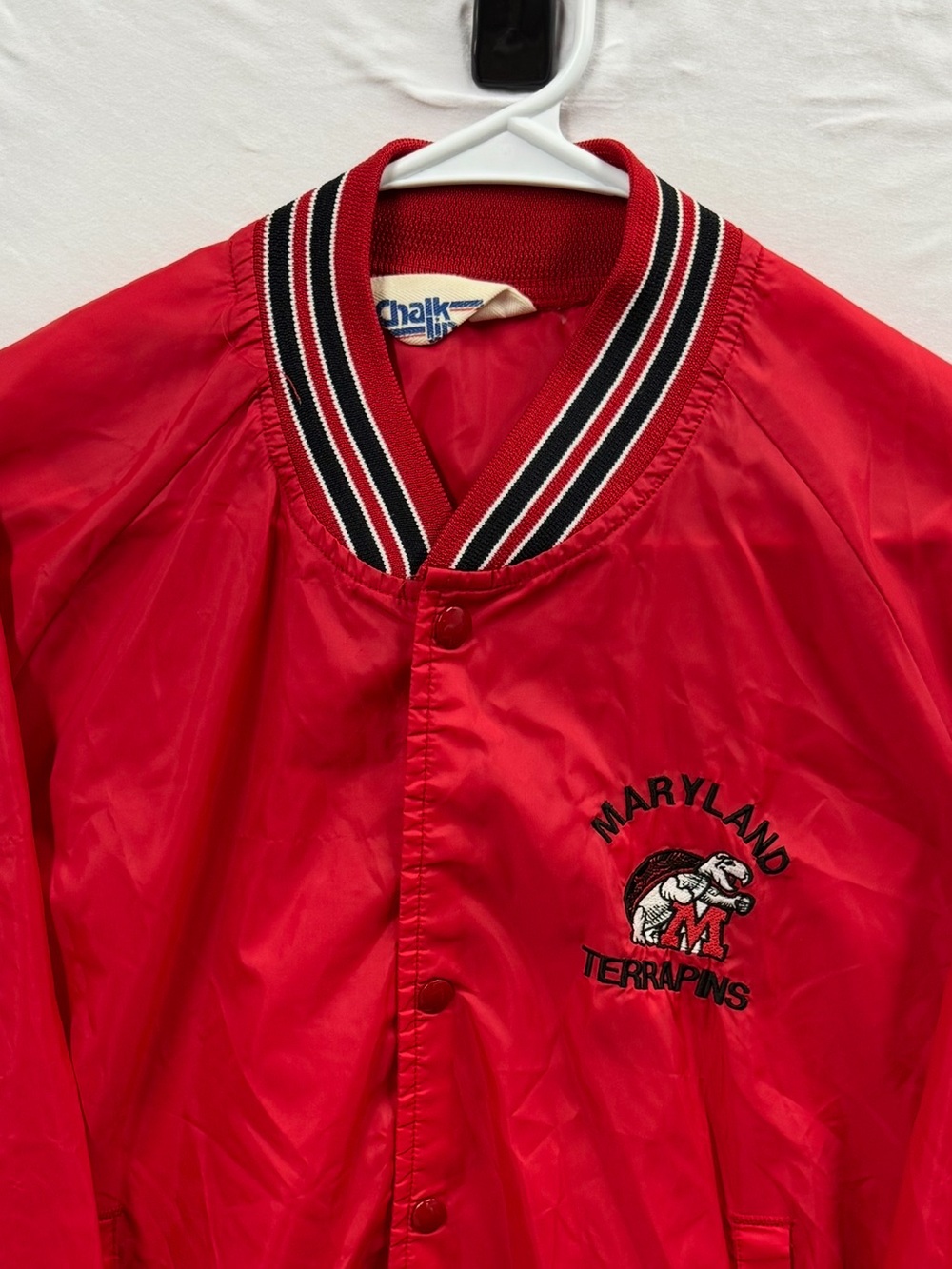 Vintage 80s University of Maryland UMD Terrapins Satin Jacket Size M Chalkline